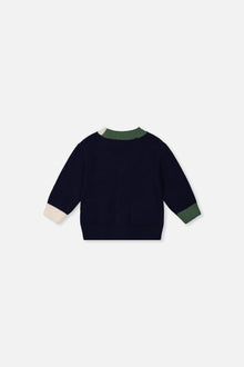 Baby Knit Cardigan With Dino Dark Blue, Green And Yellow