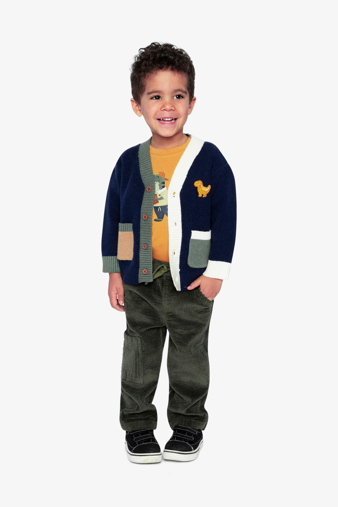 Knit Cardigan With Dino Dark Blue, Green And Yellow - J20TT31_04810