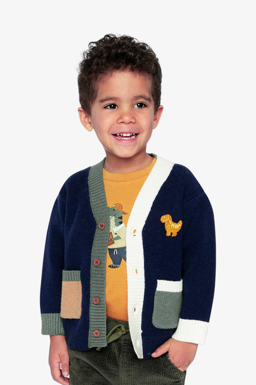 Knit Cardigan With Dino Dark Blue, Green And Yellow - J20TT31_04810