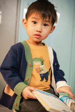 Knit Cardigan With Dino Dark Blue, Green And Yellow - J20TT31_04810