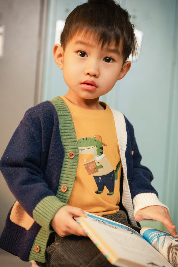 Knit Cardigan With Dino Dark Blue, Green And Yellow - J20TT31_04810