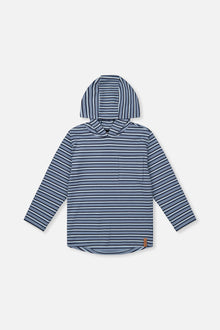 Striped Brushed Jersey Hooded T-Shirt Blue And White - J20U08_2J267