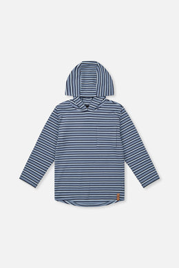 Striped Brushed Jersey Hooded T-Shirt Blue And White - J20U08_2J267