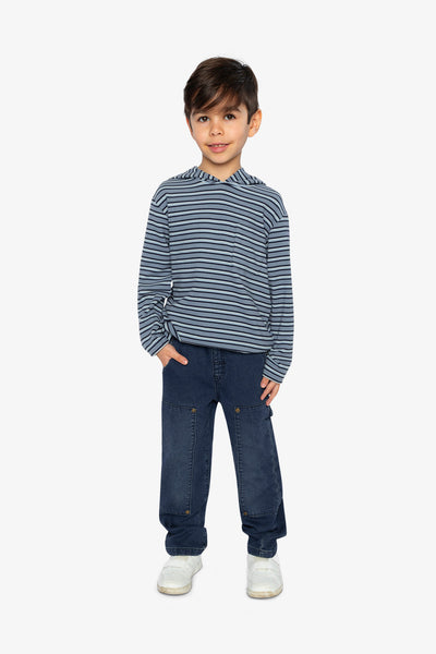 Striped Brushed Jersey Hooded T-Shirt Blue And White - J20U08_2J267