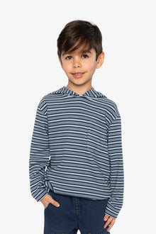 Striped Brushed Jersey Hooded T-Shirt Blue And White - J20U08_2J267