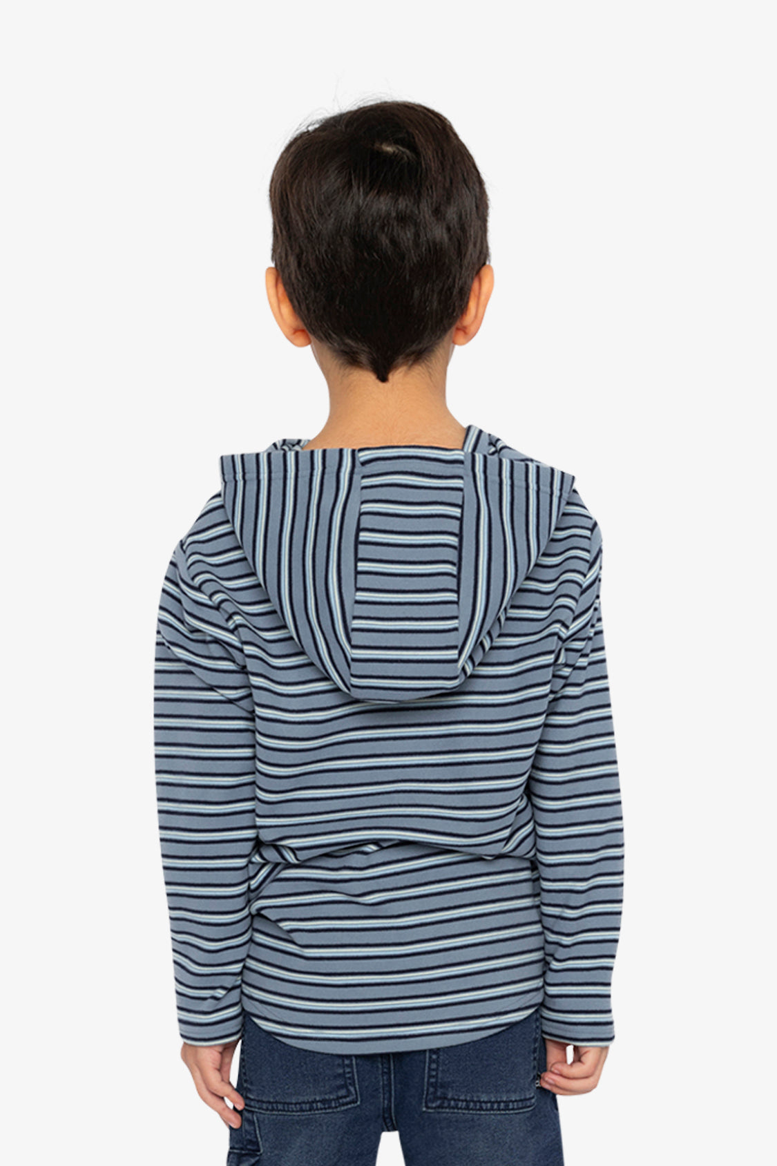 Striped Brushed Jersey Hooded T-Shirt Blue And White - J20U08_2J267
