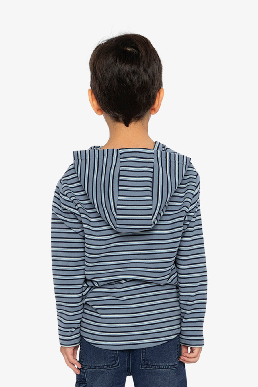 Striped Brushed Jersey Hooded T-Shirt Blue And White - J20U08_2J267