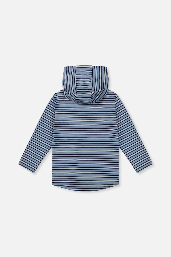 Striped Brushed Jersey Hooded T-Shirt Blue And White - J20U08_2J267