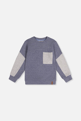 Colorblock Brushed Jersey Top With Chest Pocket Blue-Grey - J20U10_04670