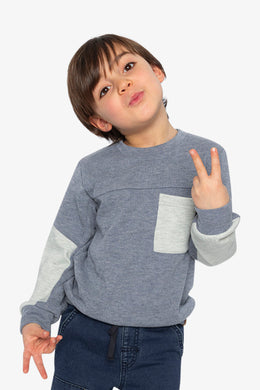 Colorblock Brushed Jersey Top With Chest Pocket Blue-Grey - J20U10_04670