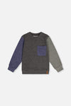 Colorblock Brushed Jersey Top With Chest Pocket Grey Brown - J20U10_09830