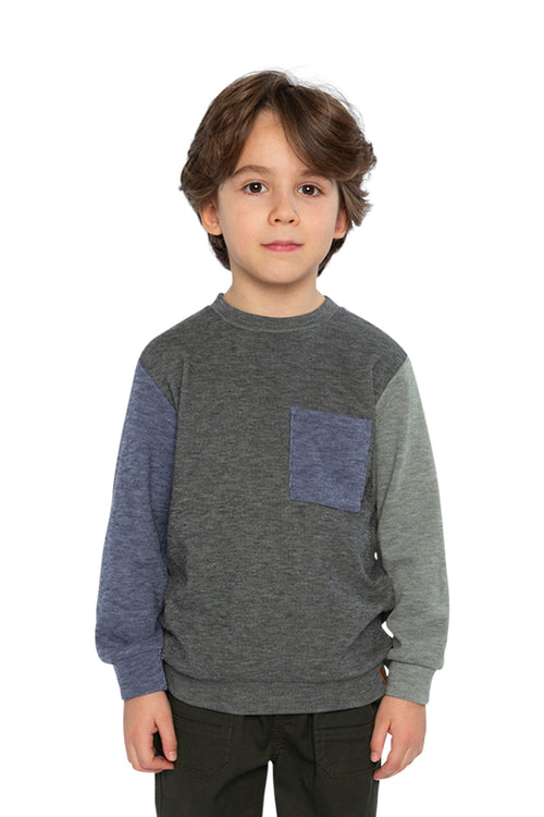 Colorblock Brushed Jersey Top With Chest Pocket Grey Brown - J20U10_09830