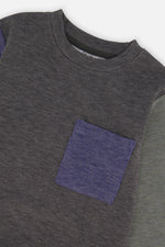 Colorblock Brushed Jersey Top With Chest Pocket Grey Brown - J20U10_09830