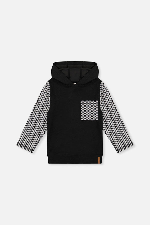 Colorblock Hooded Top With Chest Pocket Black And White - J20U12_09990