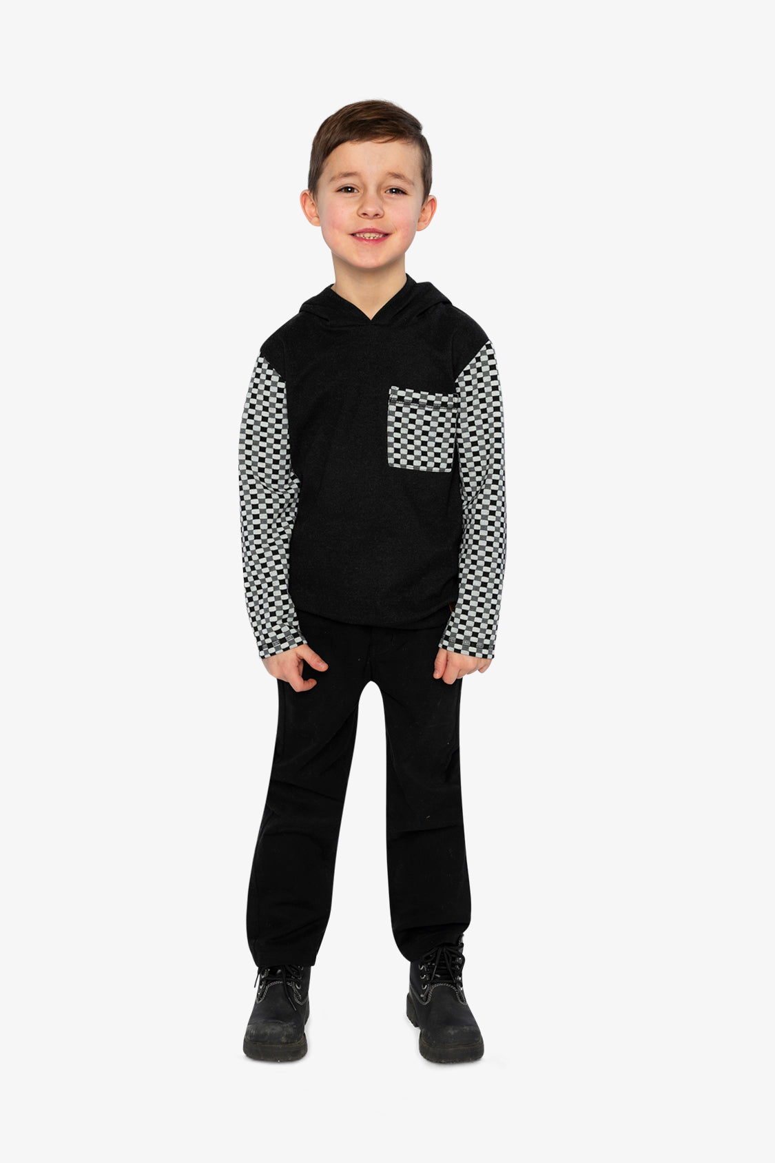 Colorblock Hooded Top With Chest Pocket Black And White - J20U12_09990