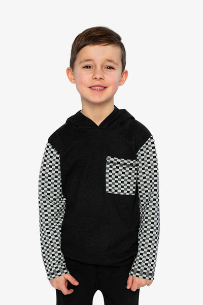 Colorblock Hooded Top With Chest Pocket Black And White - J20U12_09990