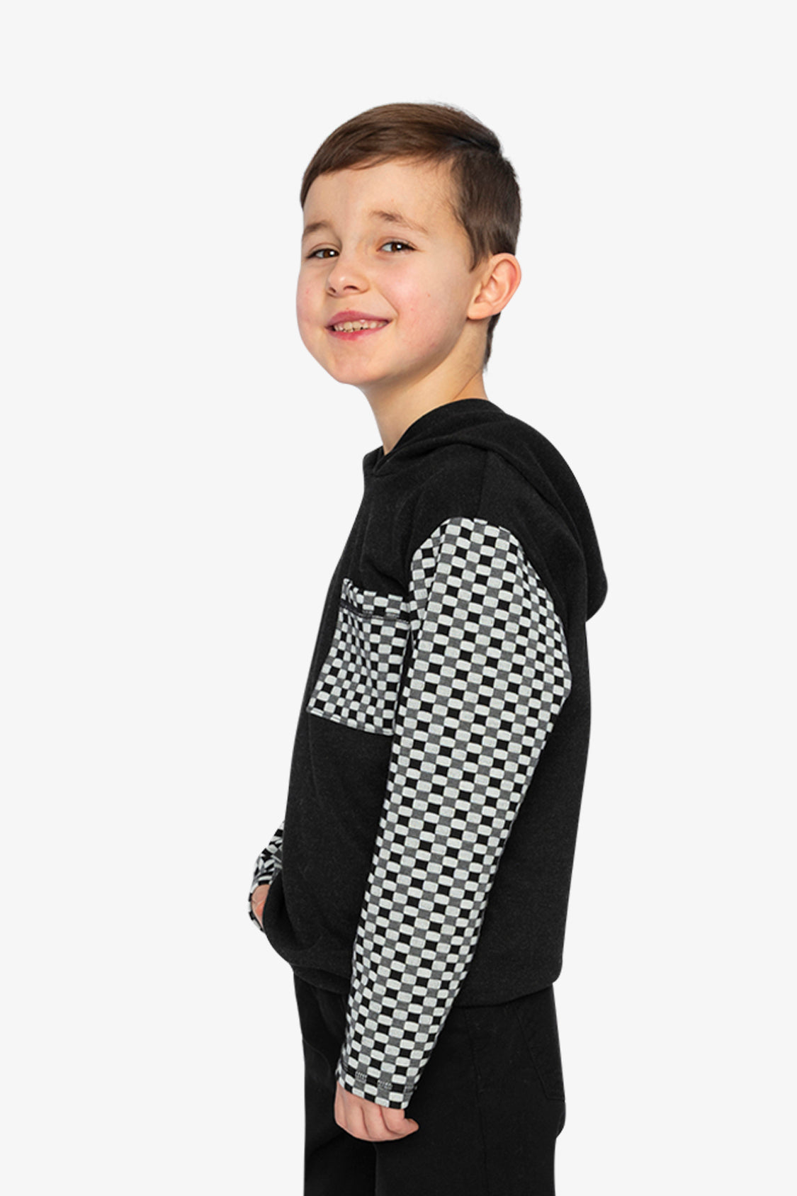 Colorblock Hooded Top With Chest Pocket Black And White - J20U12_09990
