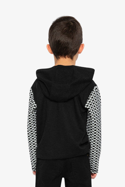 Colorblock Hooded Top With Chest Pocket Black And White - J20U12_09990