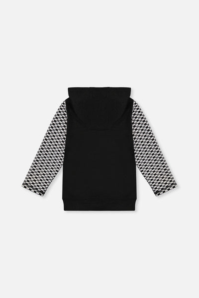 Colorblock Hooded Top With Chest Pocket Black And White - J20U12_09990
