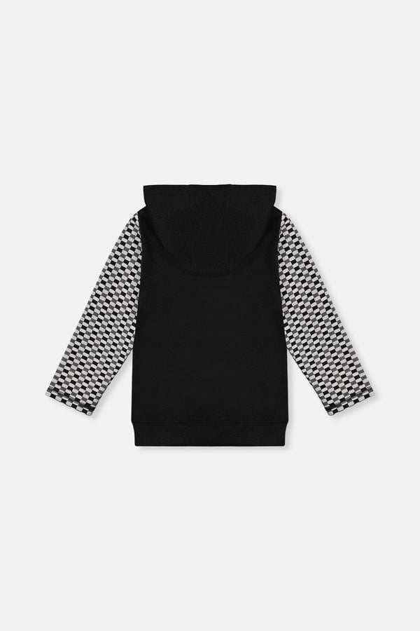Colorblock Hooded Top With Chest Pocket Black And White - J20U12_09990