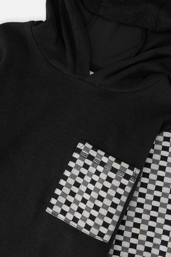 Colorblock Hooded Top With Chest Pocket Black And White - J20U12_09990