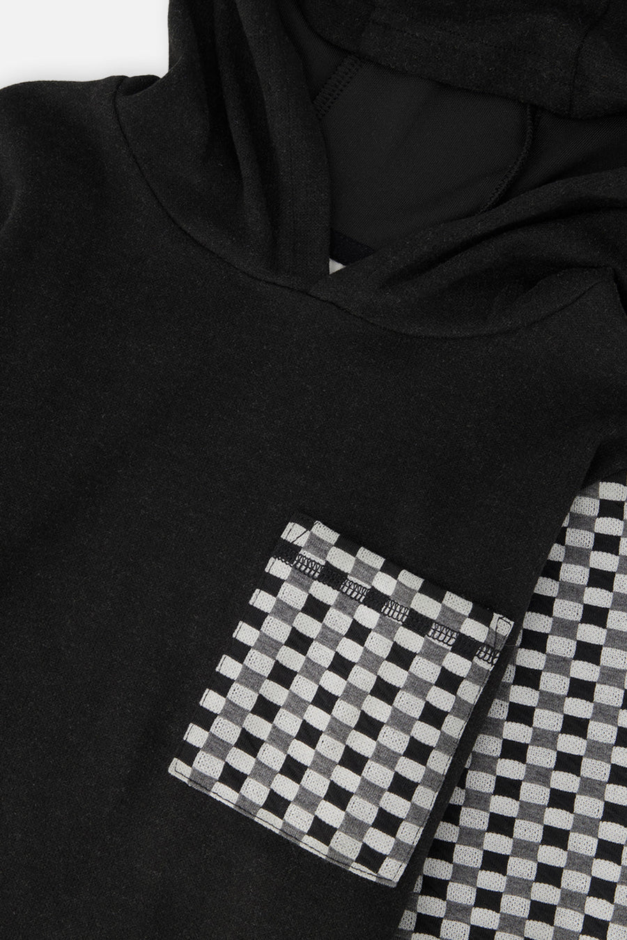 Colorblock Hooded Top With Chest Pocket Black And White - J20U12_09990