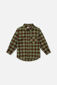 Brushed Flannel Shirt Green And Brown Plaid - J20U14_2J270