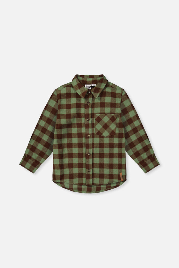 Brushed Flannel Shirt Green And Brown Plaid - J20U14_2J270