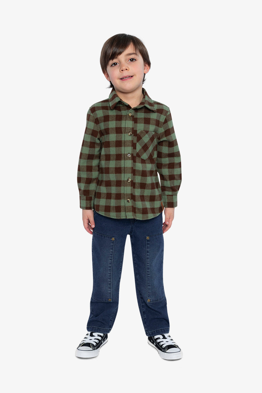 Brushed Flannel Shirt Green And Brown Plaid - J20U14_2J270