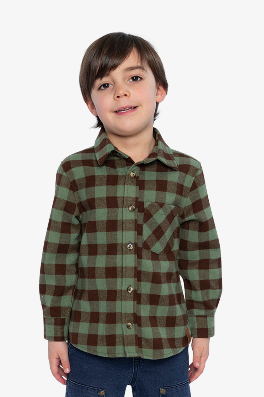 Brushed Flannel Shirt Green And Brown Plaid - J20U14_2J270