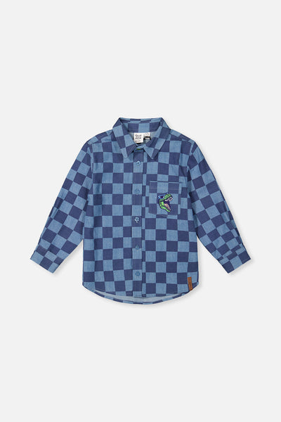 Chambray Shirt Blue Checkered Print - J20U15_2J271
