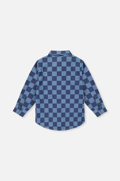 Chambray Shirt Blue Checkered Print - J20U15_2J271