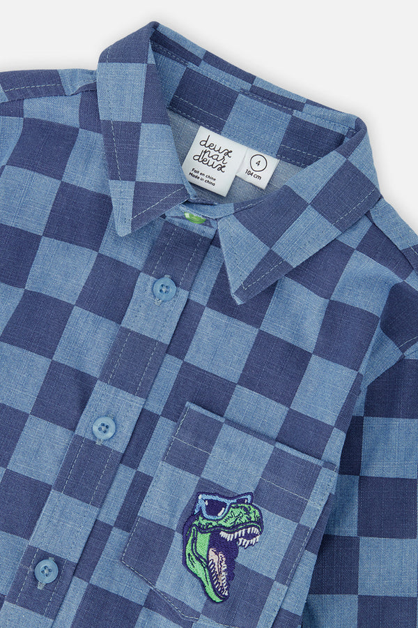 Chambray Shirt Blue Checkered Print - J20U15_2J271