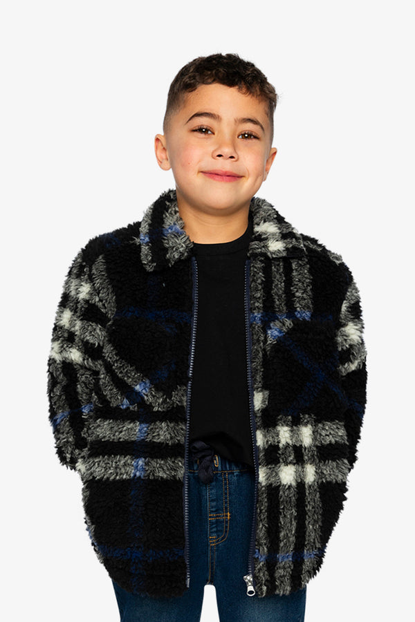 Zipped Overshirt Black And Blue Plaid - J20U17_2J276