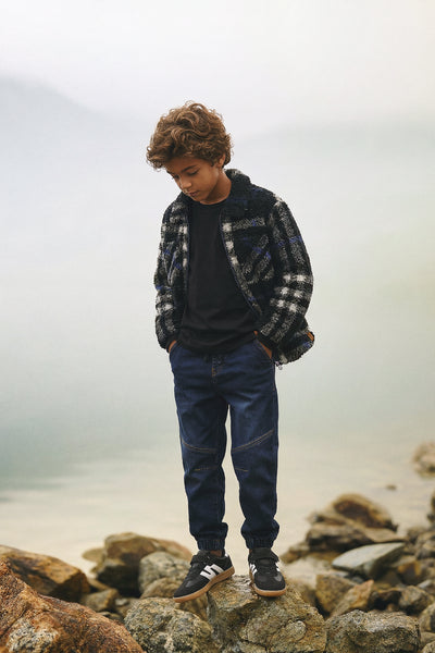 Zipped Overshirt Black And Blue Plaid