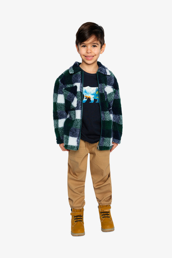 Zipped Overshirt Blue And Green Checks - J20U17_2J277