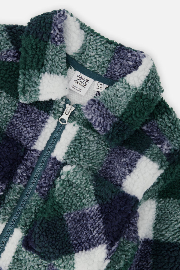 Zipped Overshirt Blue And Green Checks - J20U17_2J277
