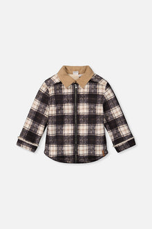 Brushed Plaid Zipped Jacket Blue And Beige Checks - J20U18_2J278