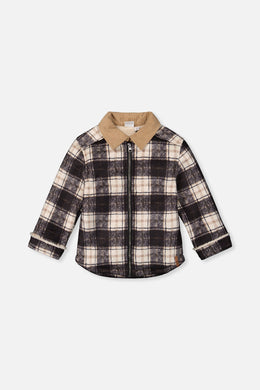Brushed Plaid Zipped Jacket Blue And Beige Checks - J20U18_2J278