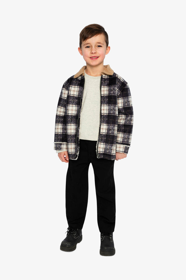Brushed Plaid Zipped Jacket Blue And Beige Checks - J20U18_2J278