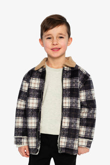 Brushed Plaid Zipped Jacket Blue And Beige Checks - J20U18_2J278