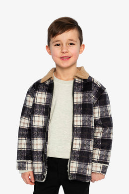 Brushed Plaid Zipped Jacket Blue And Beige Checks - J20U18_2J278