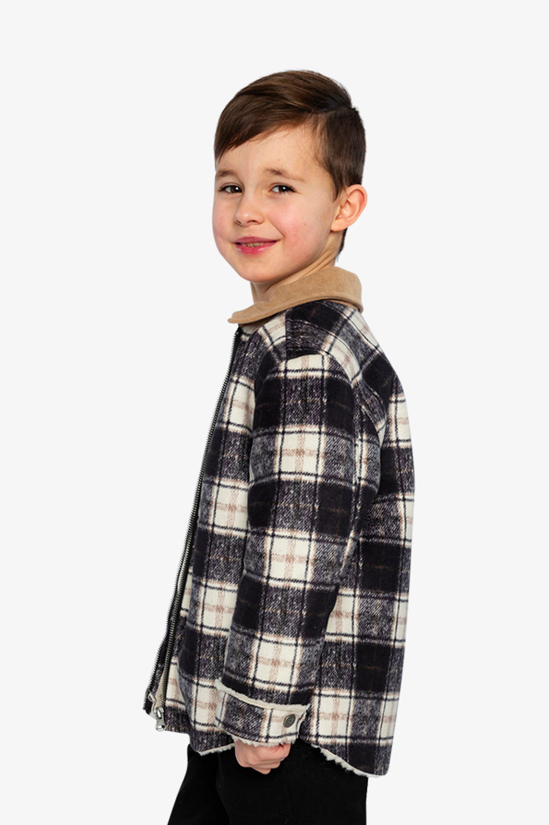 Brushed Plaid Zipped Jacket Blue And Beige Checks - J20U18_2J278