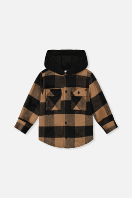 Flannel Shirt With Fleece Hood Brown And Black Plaid - J20U19_2J272