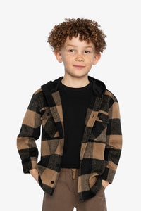 Flannel Shirt With Fleece Hood Brown And Black Plaid - J20U19_2J272