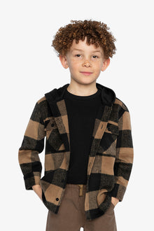 Flannel Shirt With Fleece Hood Brown And Black Plaid - J20U19_2J272