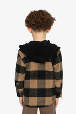 Flannel Shirt With Fleece Hood Brown And Black Plaid - J20U19_2J272