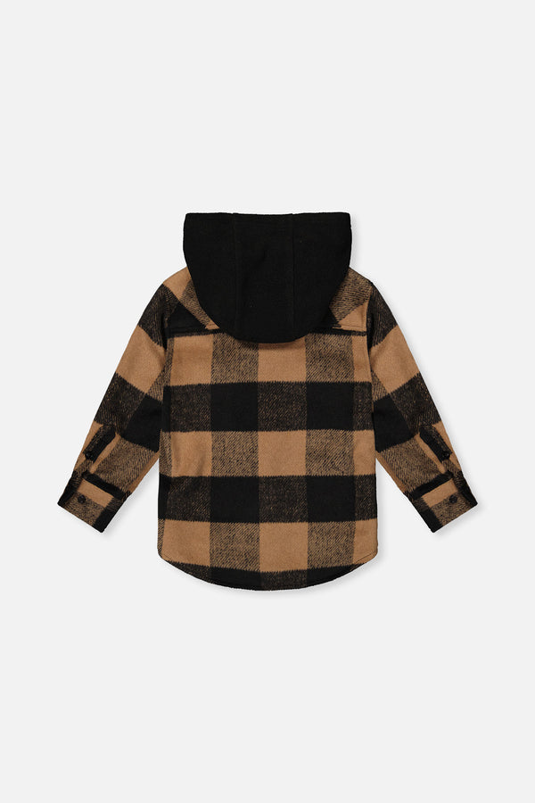 Flannel Shirt With Fleece Hood Brown And Black Plaid - J20U19_2J272