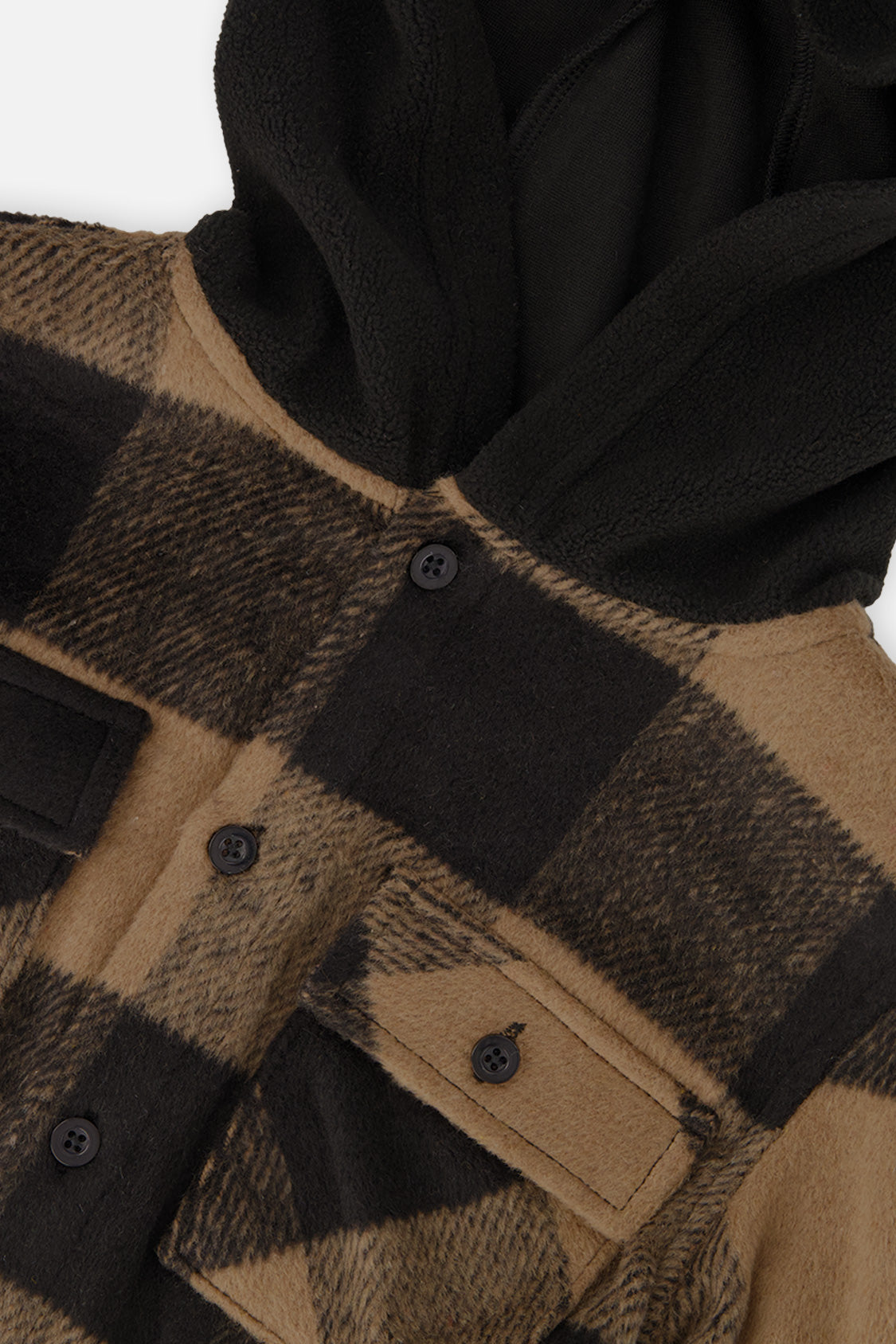 Flannel Shirt With Fleece Hood Brown And Black Plaid - J20U19_2J272