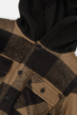 Flannel Shirt With Fleece Hood Brown And Black Plaid - J20U19_2J272